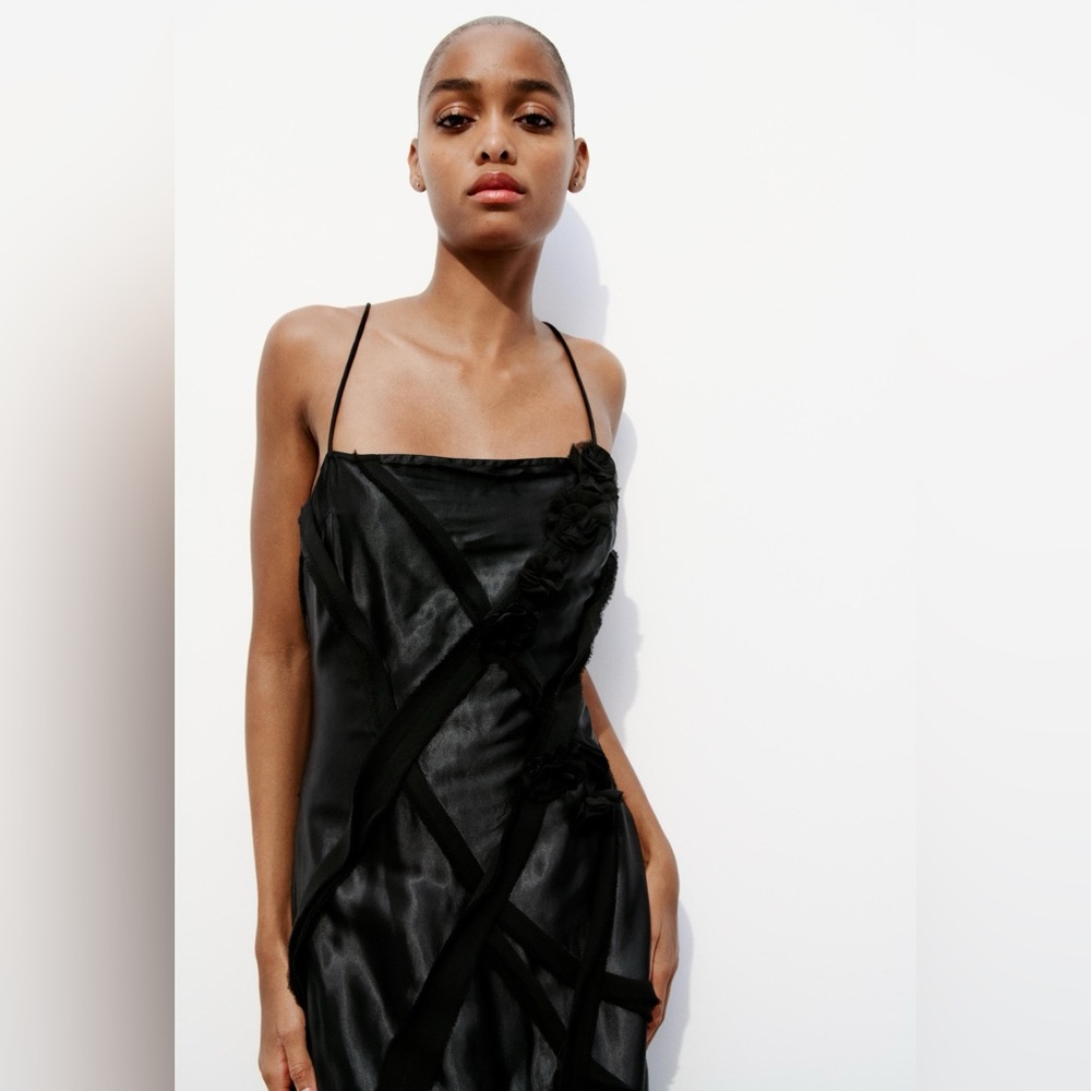 Zara floral raised appliqué satin effect dress - Picture 8 of 10